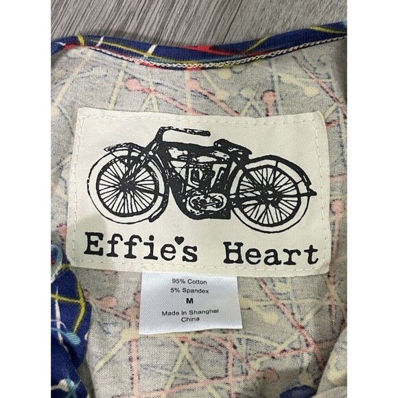 Effie’s Heart Colorful Retro Print Dress Sleeveless Cotton Belted Size M Blue - Picture 6 of 7